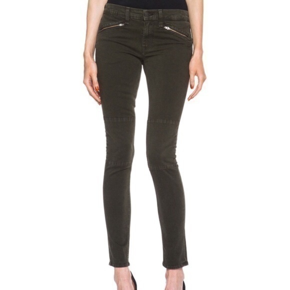 Rag and Bone green moto zipper front skinny jeans